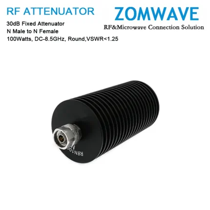 30dB Fixed Attenuator, N Male to N Female, 100Watts, DC-8.5GHz, Round, VSWR1.25
